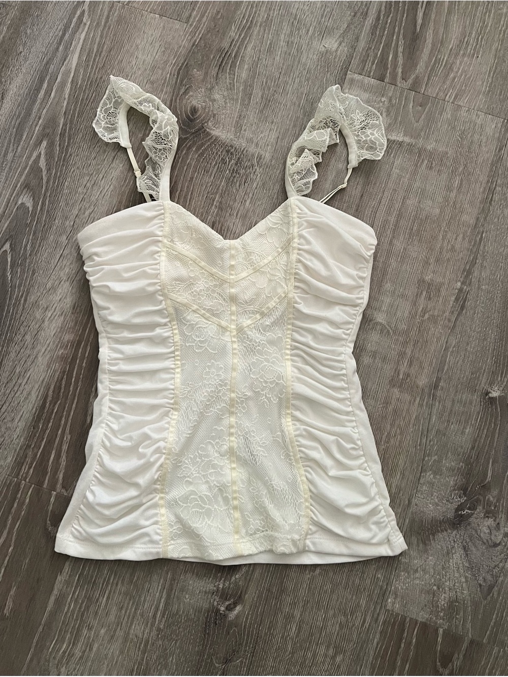 XOXO Ruched Lace Camisole in White